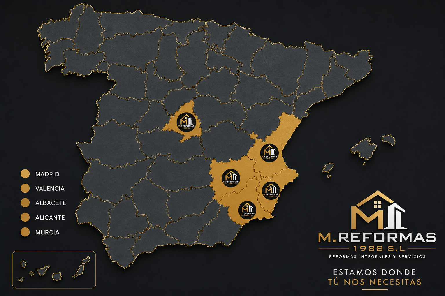Mapa de zonas de servicio - Albacete, Valencia, Alicante, Madrid y Murcia